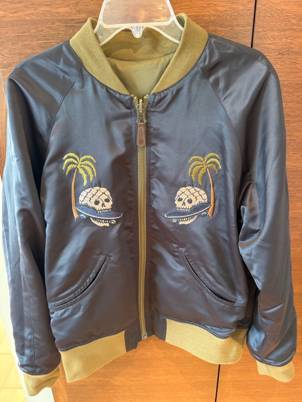 VANS VAULT Reversible Satin Bomber Jacket with Palm & Skull Embroidery